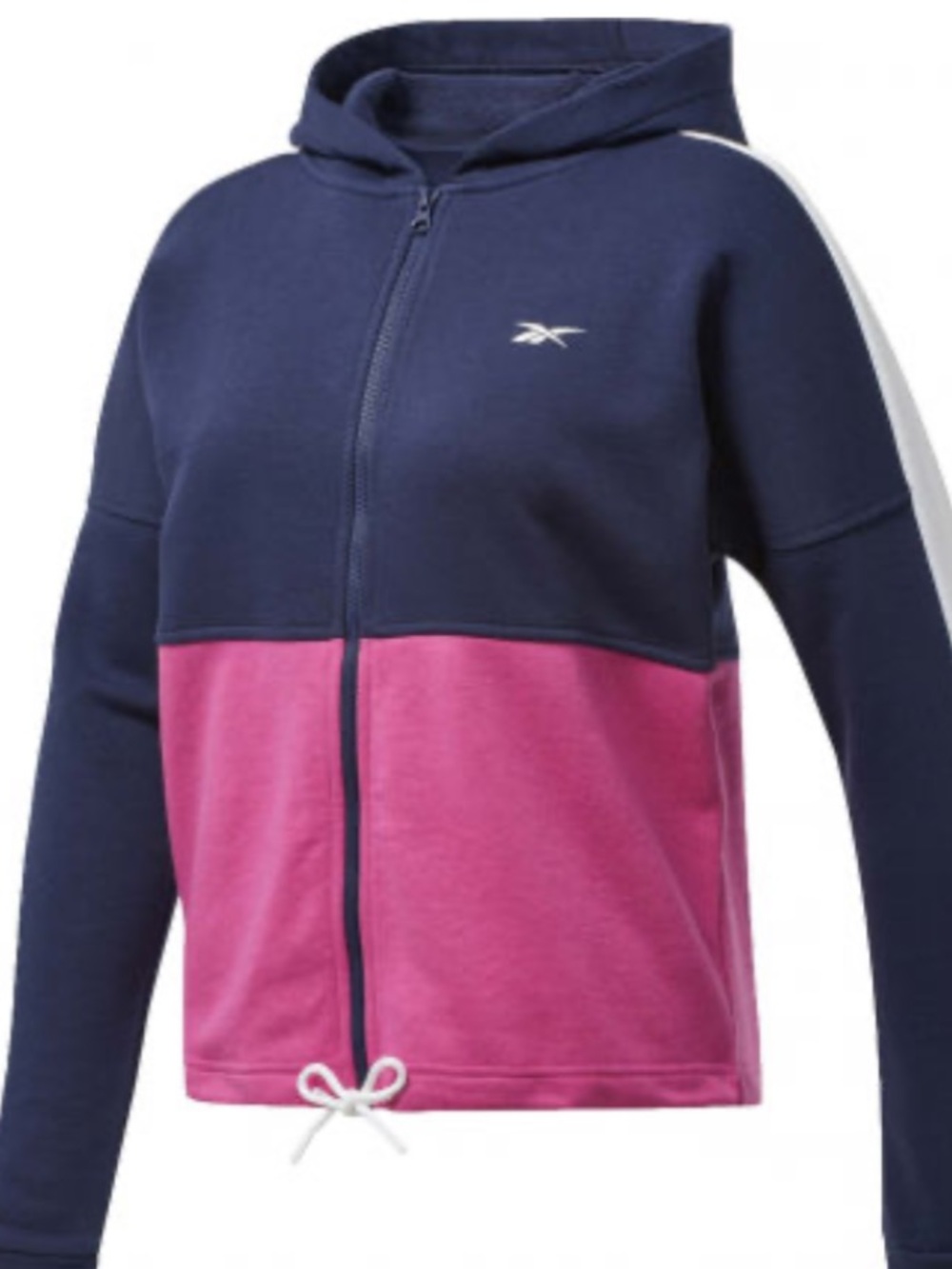 Reebok Linear Logo zipper color block navy pink & white womens hoodie Size L